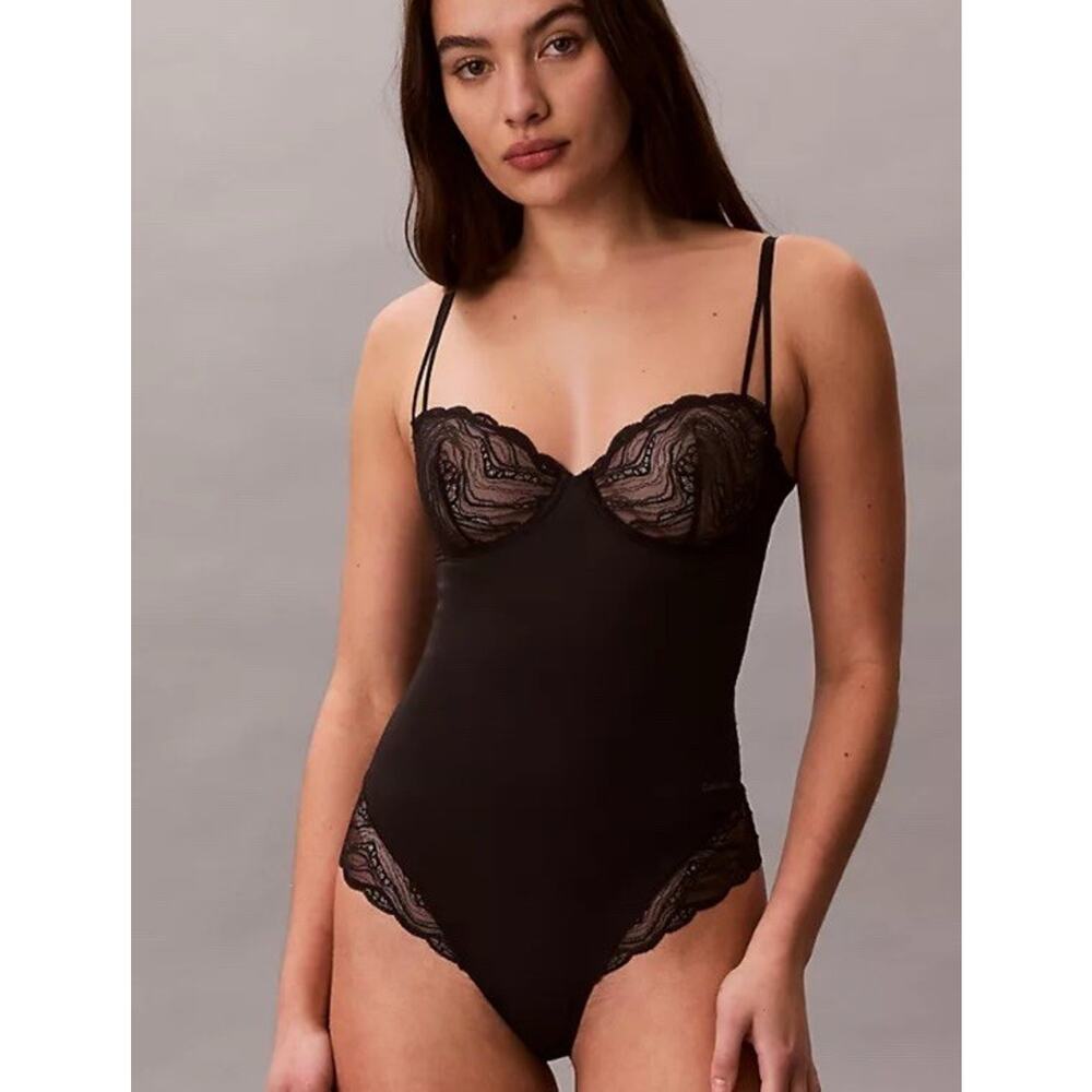 Calvin Klein Sensual Stretch Lace Bodysuit Lingerie Shapewear Black NWT Women M